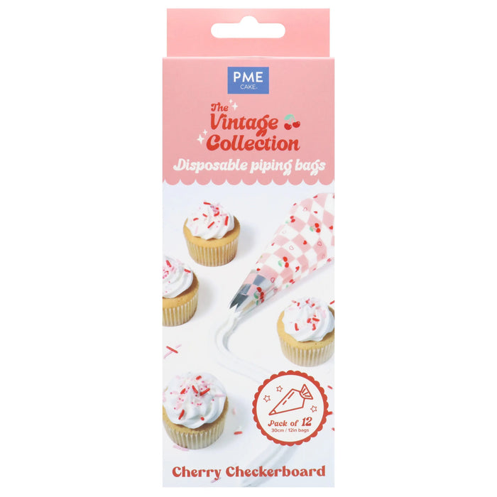 PME Cherry Checkerboard Disposable Icing Piping Bags – 12 in, Pack of 12