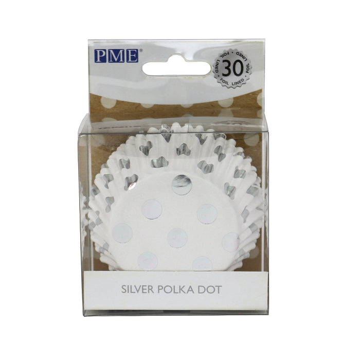 PME Foil Lined Cupcake Cases, Silver Polka Dots