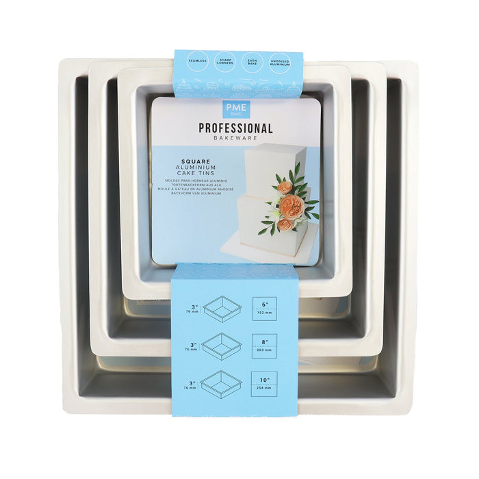 PME Square Cake Pans 6, 8, 10 x 3in Height, Set of 3