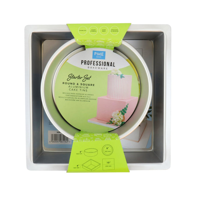 PME Starter Set Round & Square Cake Pans 8 x 3in & 10 x 3in, Set of 2