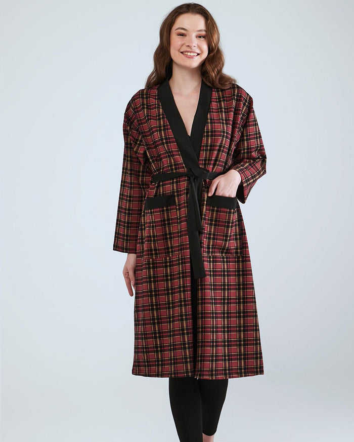 Printed Dressing Gown - Burgundy Check