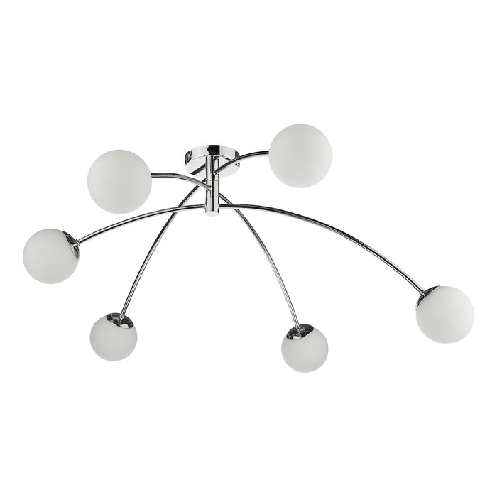 Puglia 6 Light Semi Flush Polished Chrome Opal Glass<br>Polished Chrome