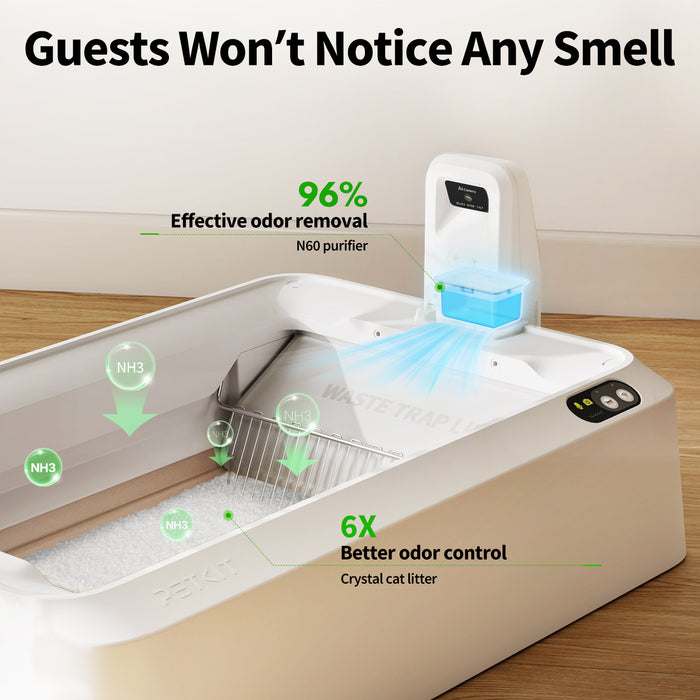 PUROBOT CRYSTAL DUO automatic cat litter box delivers powerful odor control, keeping your home fresh and clean.