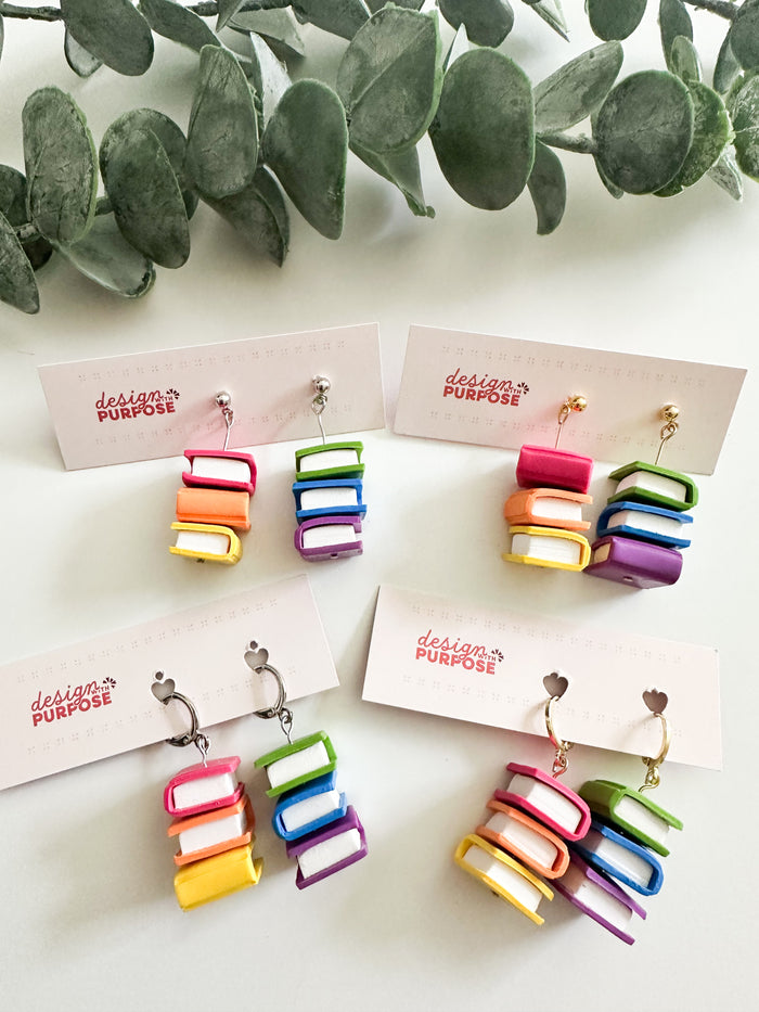 Rainbow Book Stack Earrings