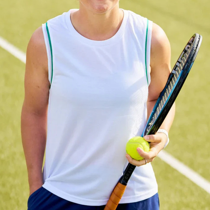 Rallee Fine Line Muscle Womens Tennis Tank - White
