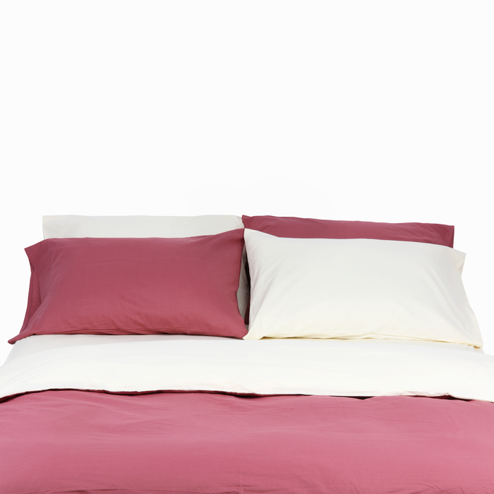 Reversible Percale Bedding Set - Carmine & Ecru