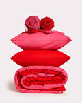 Reversible Percale Bedding Set - Fuchsia & Red