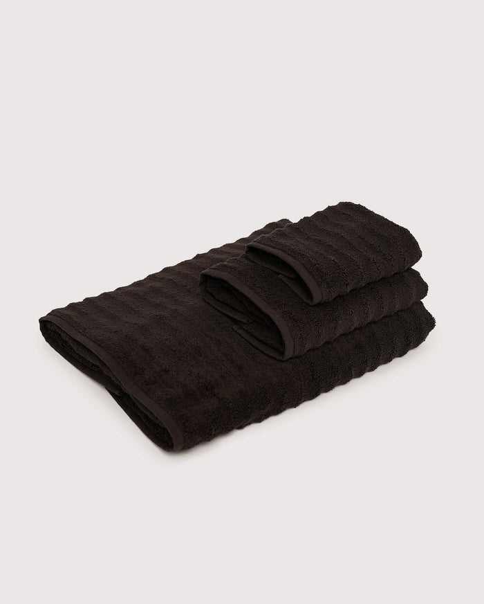 Ribbed Cotton Towel Set 3pcs - Black - Ocoza