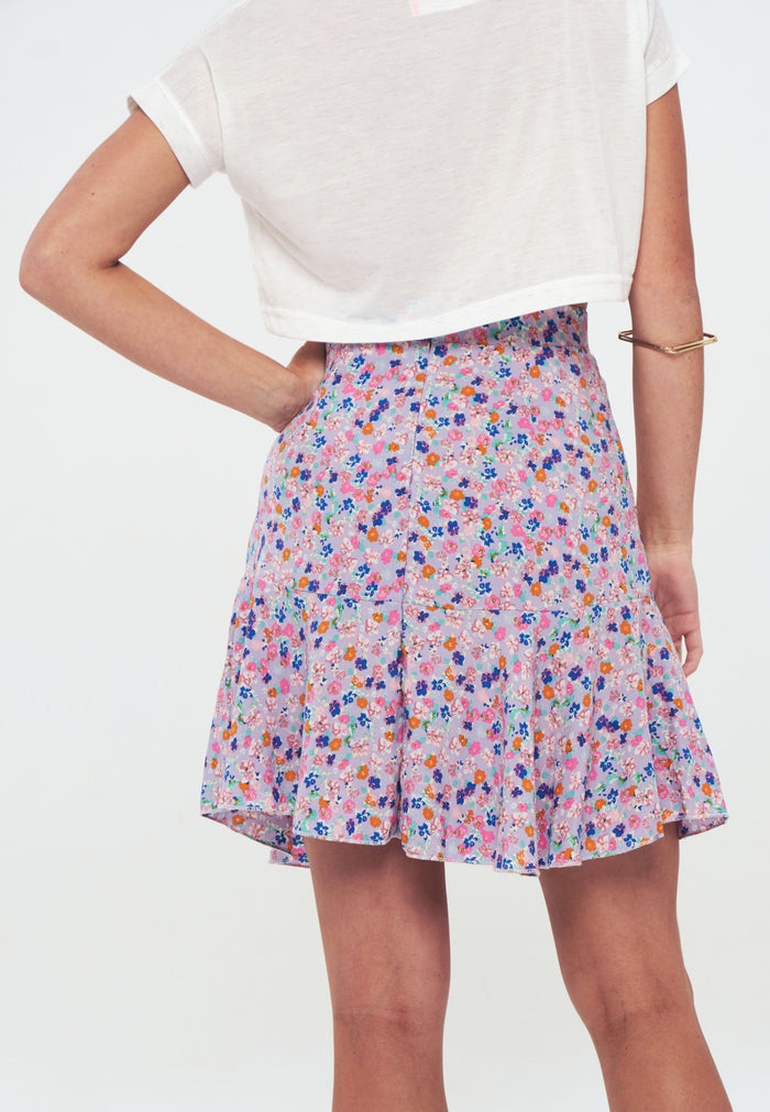 RUFFLE - Printed Mini Skirt - blue pink