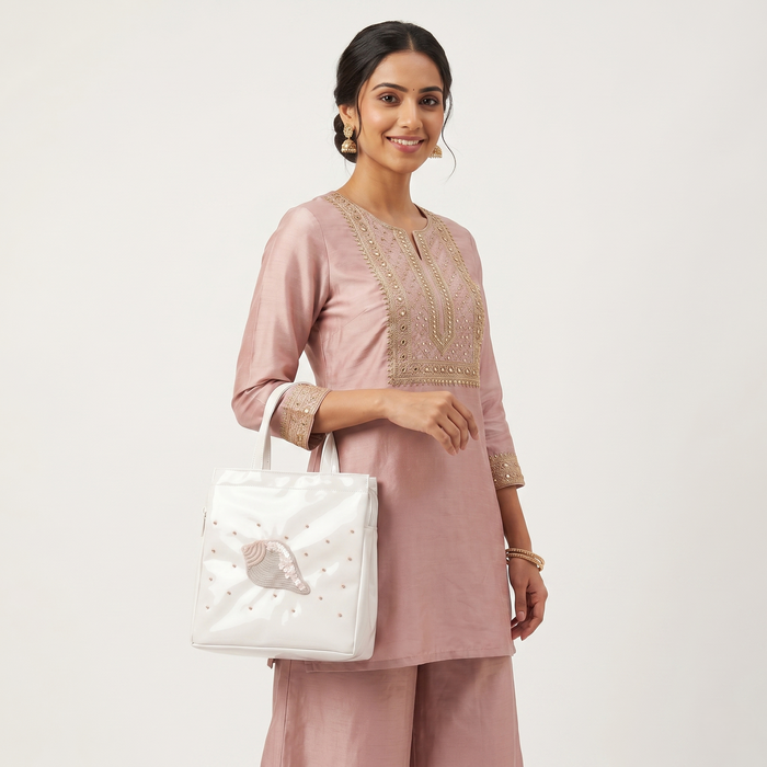 Samyak Premium Shankh Tote Bag – White