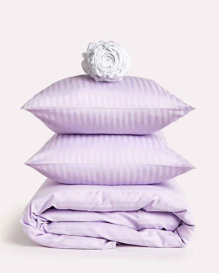 Sateen Stripe - Core Bedding Set - Lilac & White