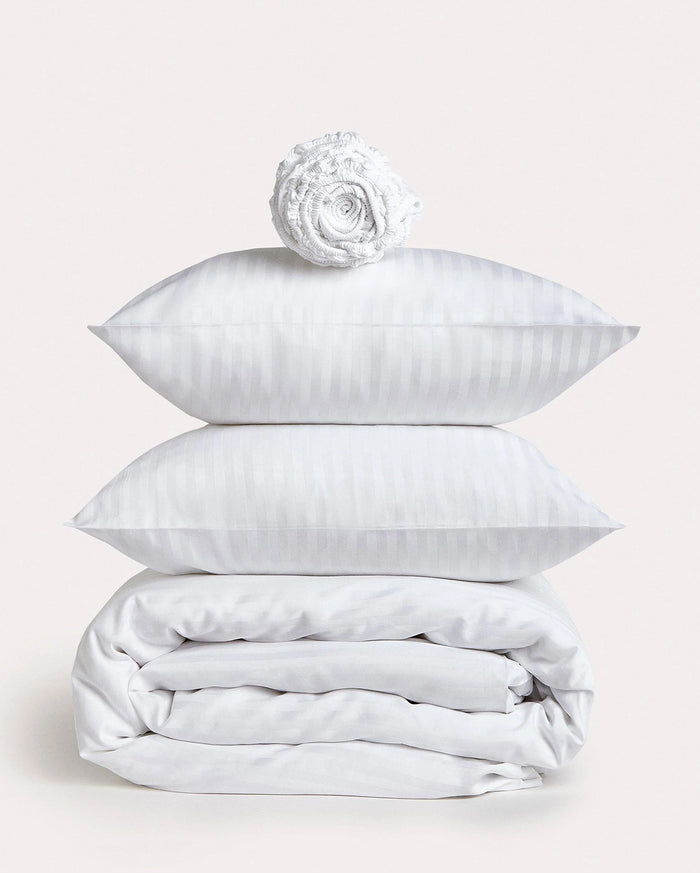 Sateen Stripe - Core Bedding Set - White