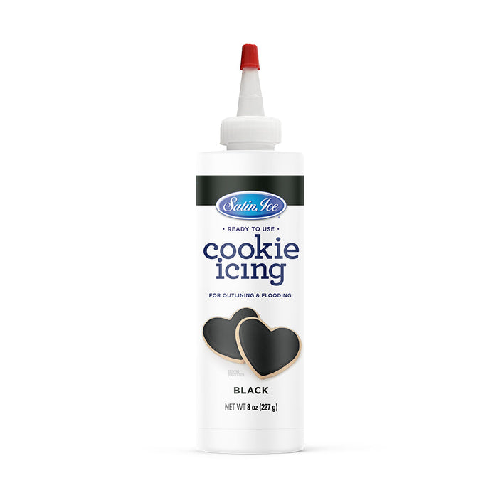 Satin Ice black cookie icing 8 ounce bottle for black character cookie decorating