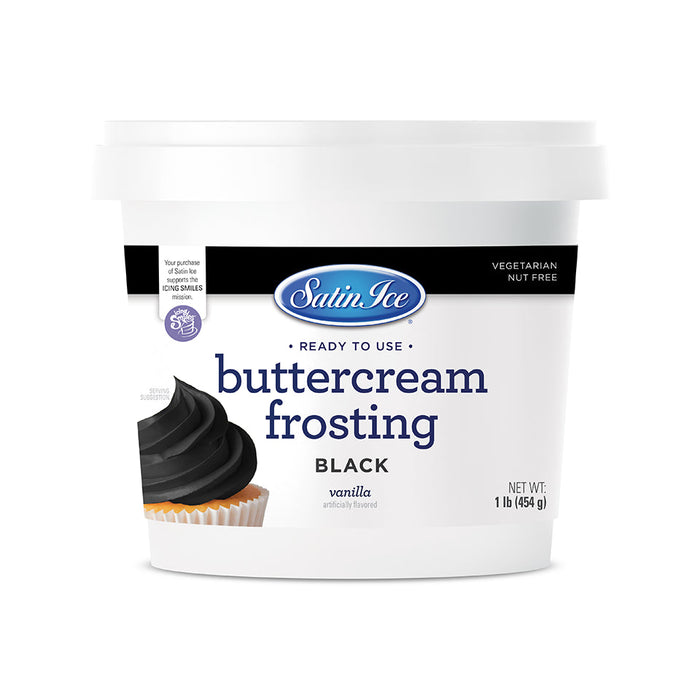 Satin Ice black buttercream frosting 1 lb pail for character cake decorating