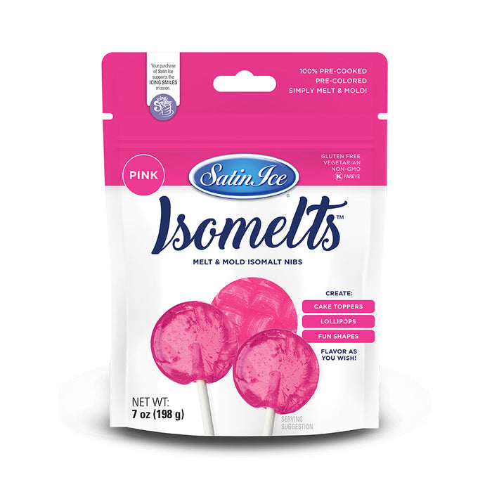 Satin Ice pink isomelt nibs 7 ounce pouch for pink sugar decorations