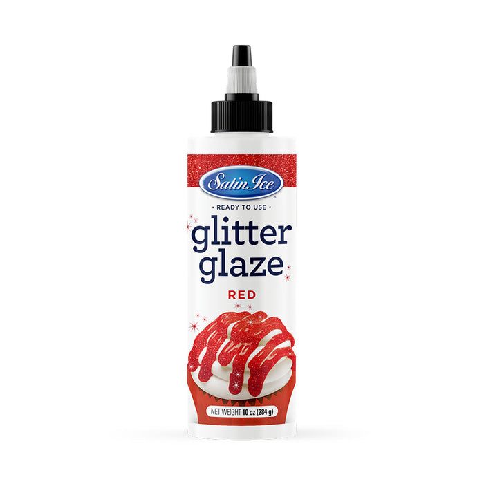 Satin Ice red glitter glaze 10 ounce bottle for edible red cake shimmer