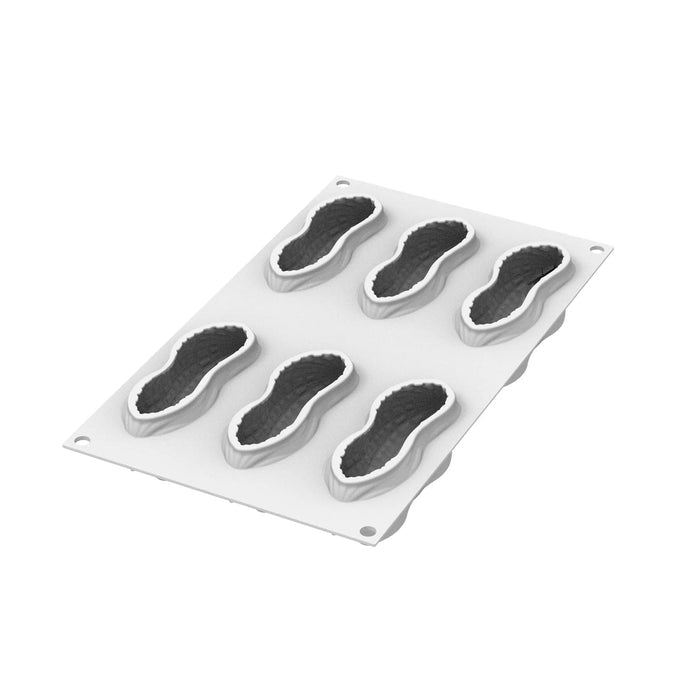 Silikomart ARACHIDE 100 mold with 6 peanut cavities, Peanut-shaped mold detail, Legume nut platinum silicone mold