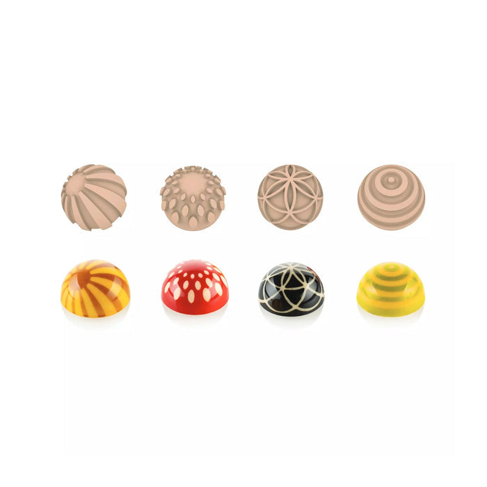 Silikomart CHOCO STAMP A set with stamps and silicone moulds, Chocolate texturing stamps with ergonomic handles, Silicone moulds for chocolate stamping dia31mm
