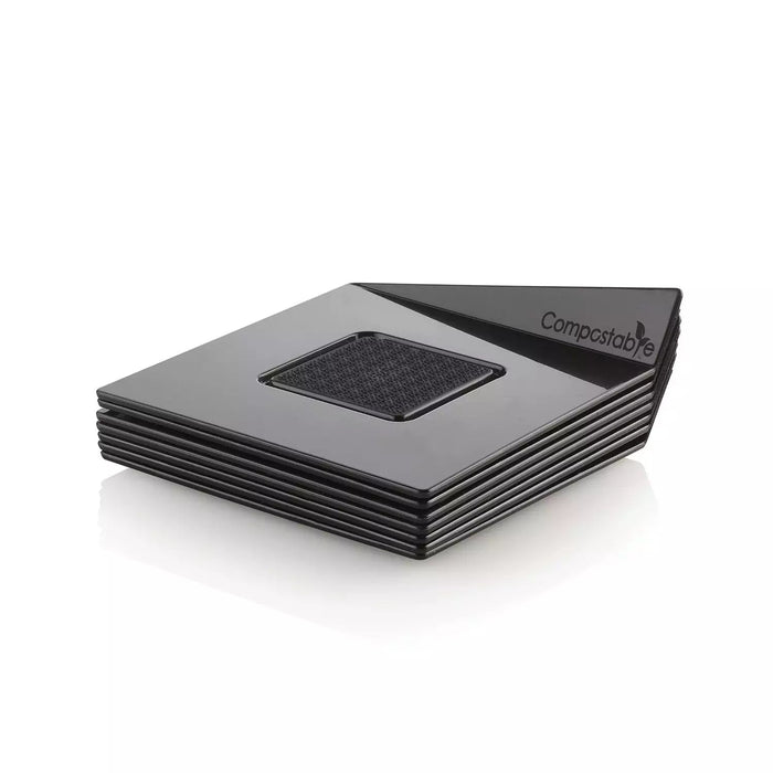 Silikomart compostable square black trays set, 100 eco-friendly square serving trays 83mm, Black compostable dessert trays