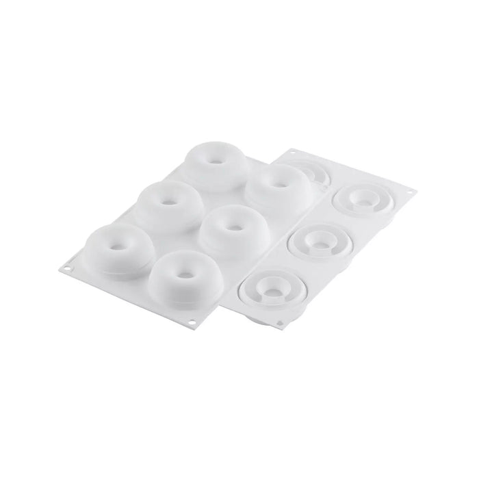 Silikomart DONUTS GOURMAND mold with 6 ring cavities, Donut-shaped mold detail, Ring cake platinum silicone mold