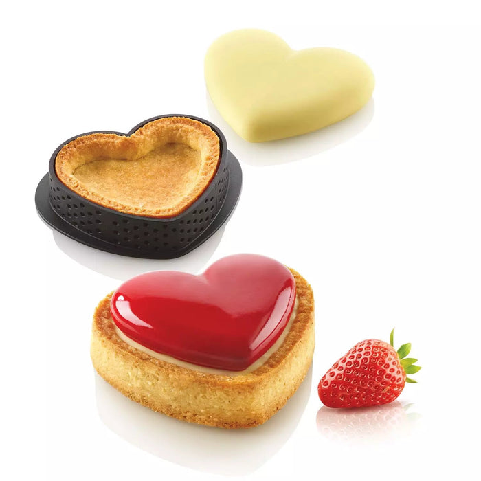 Silikomart KIT TARTE RING AMORE 80x70mm – Heart-Shaped Set with 8 Rings