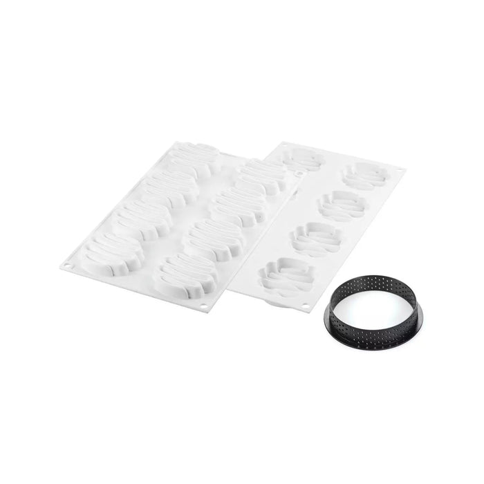 Silikomart HONORE tarte ring set with silicone mold and 8 rings, St. Honoré style tartlet mold set, French pastry tart ring kit with micro-perforations