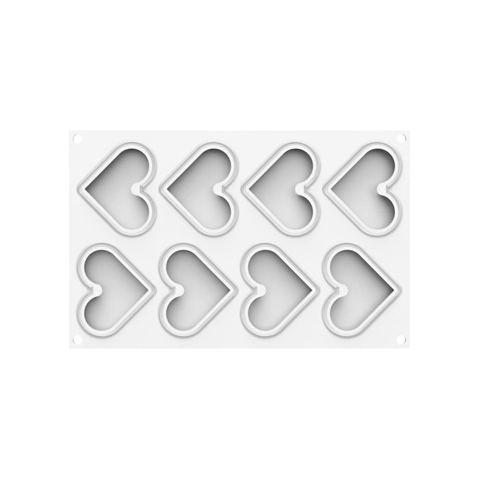 Silikomart LEVEL HEARTS 35 mold with 8 heart cavities, Layered heart-shaped mold detail, Shallow heart platinum silicone mold with cutter