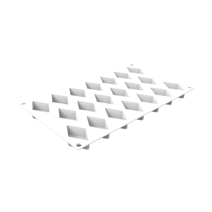 Silikomart ROMBO XS 16 mold with 20 diamond cavities, Small diamond-shaped mold detail, Geometric rhombus platinum silicone mold