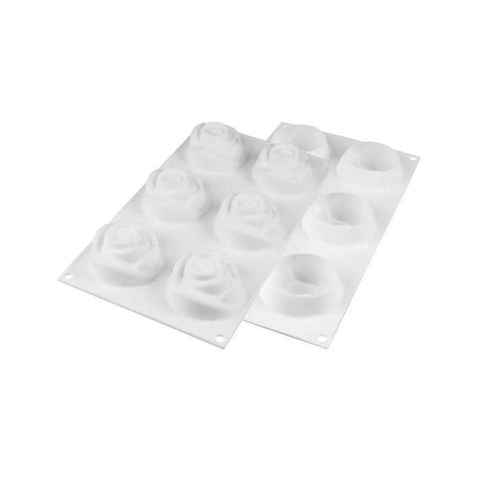 Silikomart ROSA 145 mold with 6 rose cavities, Realistic rose-shaped mold detail, Large rose platinum silicone mold