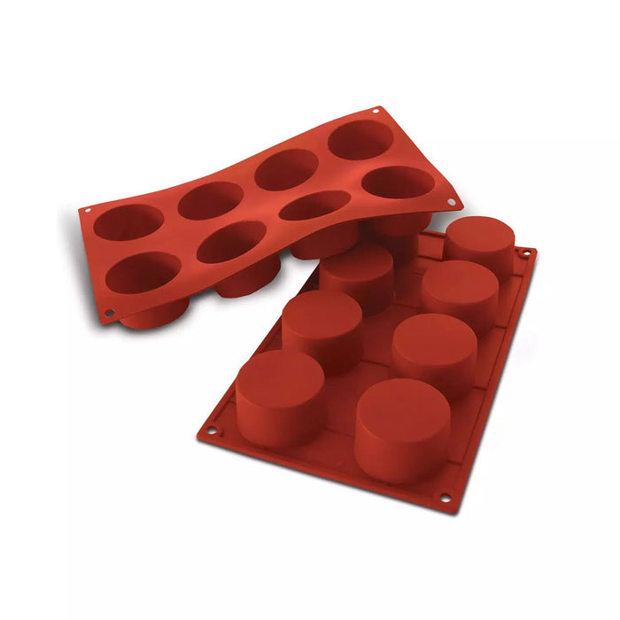 Silikomart SF028 cylinder mold with 8 cavities, Professional cylinder silicone mold dia60mm detail, Platinum silicone cylinder baking mold terracotta color