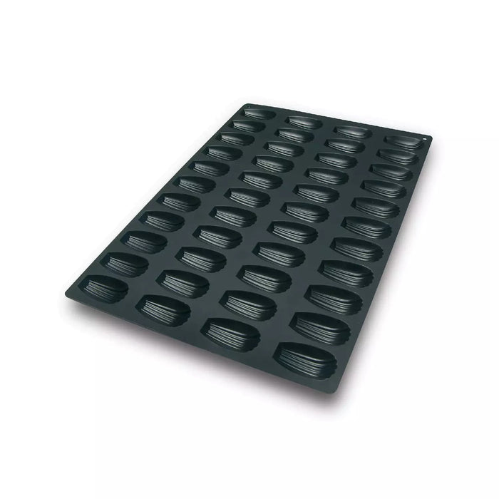 Silikomart SQ005 mold with 44 madeleine cavities, High-volume production mold detail, Professional bulk platinum silicone mold