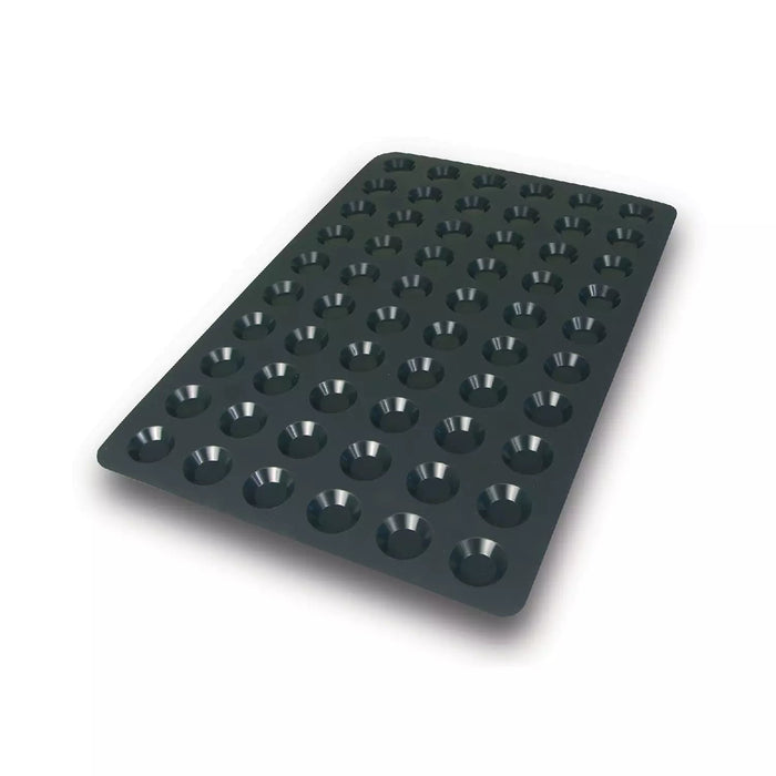 Silikomart SQ008 mold with 60 tartlette cavities, High-volume mini tart mold detail, Professional small tart platinum silicone mold
