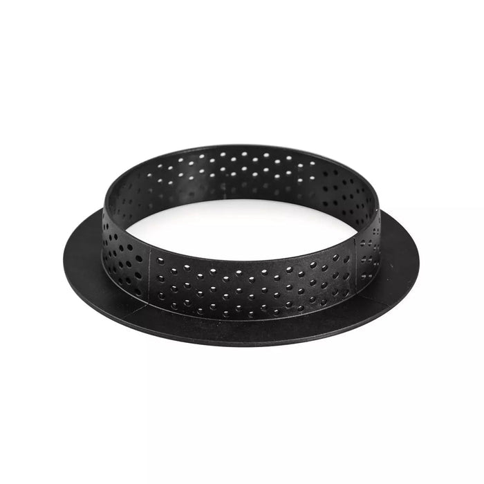 Silikomart TARTE RING ROUND set with 6 micro-perforated rings, Individual tartlet rings dia80mm showing perforations, TPLUS+ round tart rings for professional baking