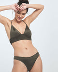Smocking Padded Bikini Set - Olive