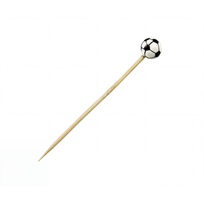 SOLIA Soccer Skewers 100 mm 100 Pieces product image,
 French made soccer skewers for appetisers desserts cocktails and party platters,
 SOLIA premium football themed food skewers for catering sports parties and food presentation