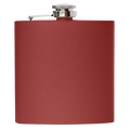 Maroon powder-coated stainless steel flask with personalized engraved name or monogram on the front