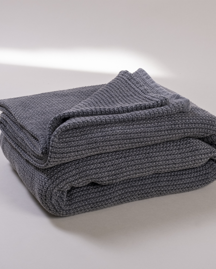 Stonewashed Cotton Terry Bedspread- Anthracite