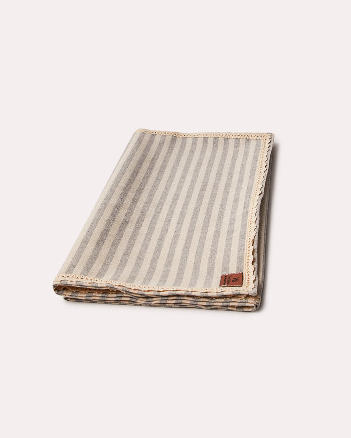 Striped Linen Runner - Grey - Ocoza