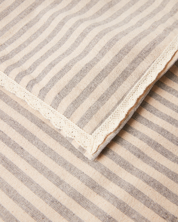 Striped Linen Table Cloth - Grey - Ocoza