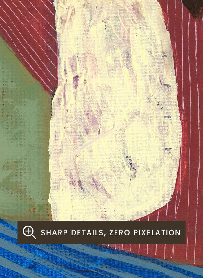 Artistic depiction of a figure with red shirt, blue pants, and yellow shoes on a green background. Open Up by Studio IMO (Ibi Meier-Oruitemeka) is a modern figurative art print featuring a seated figure with bold color and contemporary portrait poster design.