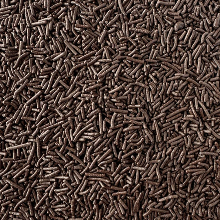 Bulk tub of Sweetapolita Chocolate Crunchy Sprinkles, brown cocoa-coloured sugar strands for bakery use