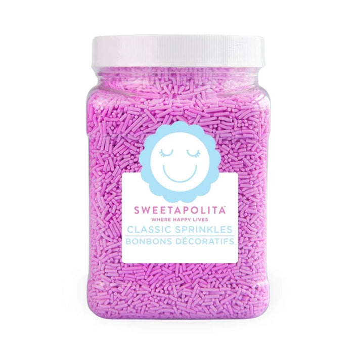 Bulk tub of Sweetapolita Natural Pink Crunchy Sprinkles, plant-coloured pink sugar strands for bakery use