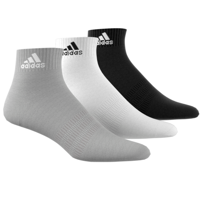 Adidas Thin and Light 3 Pairs Tennis Ankle Socks - Grey/Black/White
