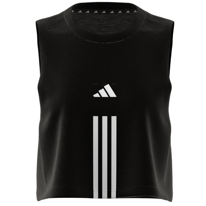 Adidas Train Essentials Train Cotton Cropped 3 Stripes Tennis Tank Top - Black/White