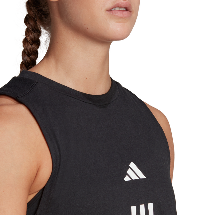 Adidas Train Essentials Train Cotton Cropped 3 Stripes Tennis Tank Top - Black/White