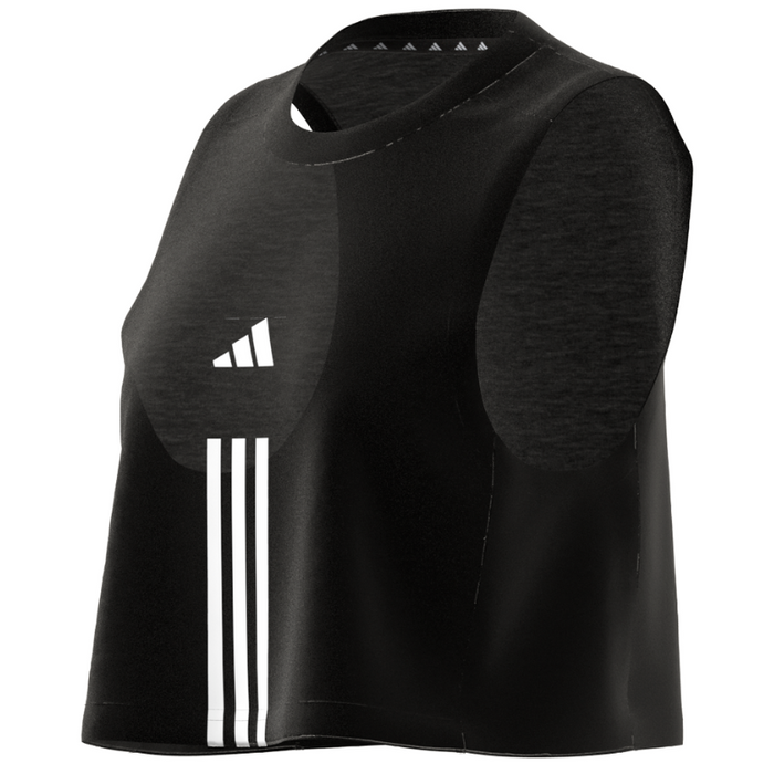 Adidas Train Essentials Train Cotton Cropped 3 Stripes Tennis Tank Top - Black/White