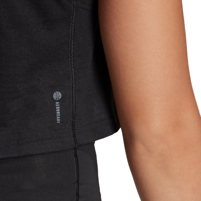 Adidas Train Essentials Train Cotton Cropped 3 Stripes Tennis Tank Top - Black/White