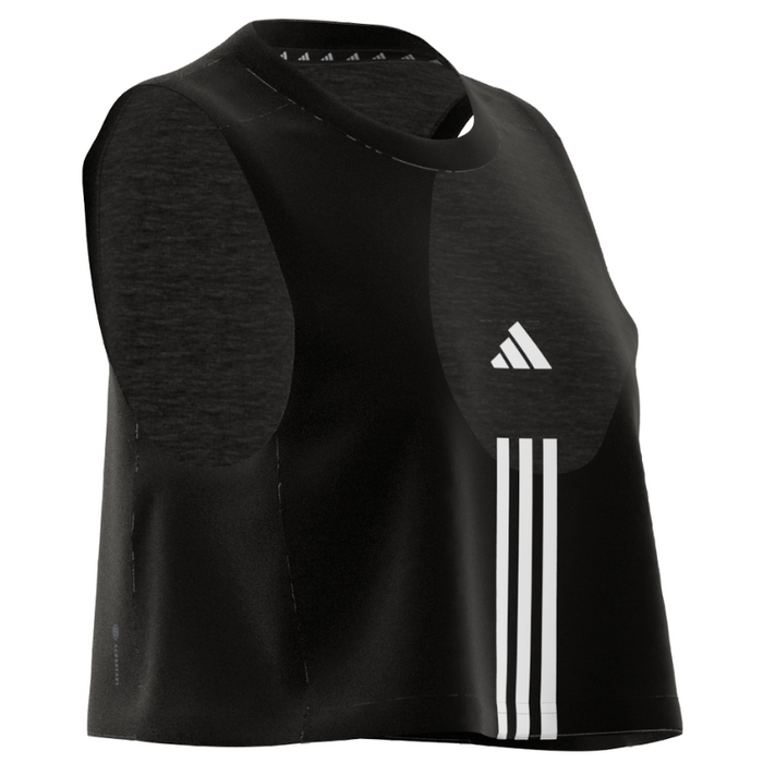 Adidas Train Essentials Train Cotton Cropped 3 Stripes Tennis Tank Top - Black/White