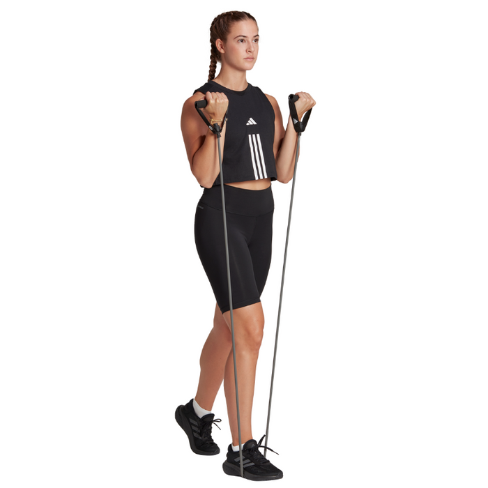 Adidas Train Essentials Train Cotton Cropped 3 Stripes Tennis Tank Top - Black/White