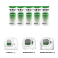 Trash bags displayed with compatible PETKIT litter boxes including Purobot Max Pro, Purobot Max Pro 2, Purobot Max 3, PuraMax and PuraMax 2, designed for daily waste collection